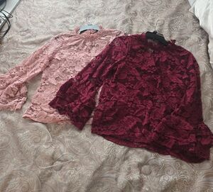 Elegant Lace Women Tops - Pink and Burgundy